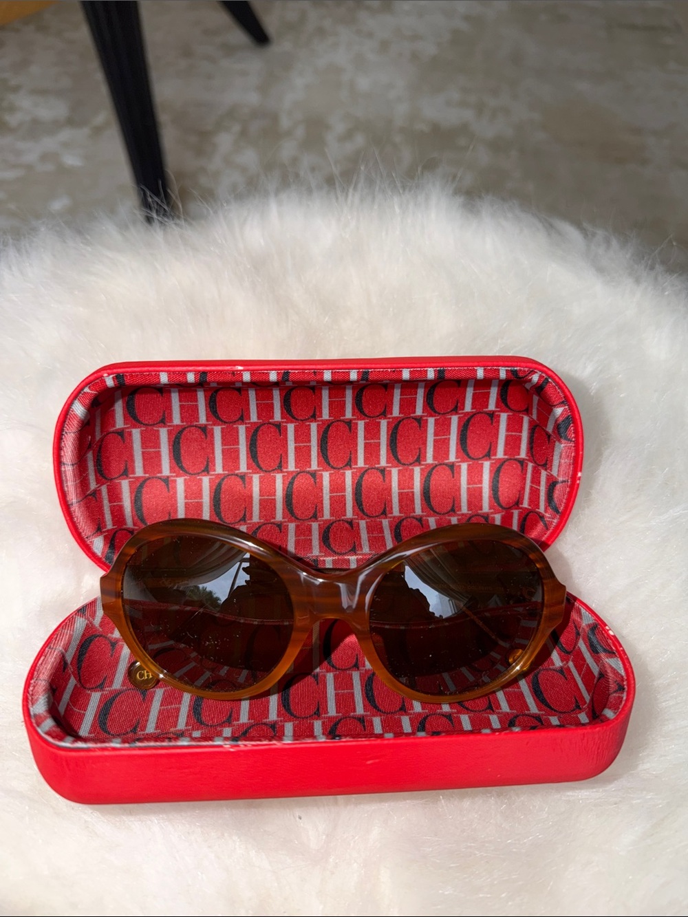 Carolina Herrera Brown Oval Sunglasses with Red CH Lined Case